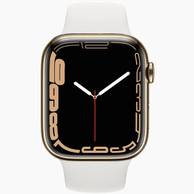 Apple Watch Series 7 45 mm en acier inoxydable doré 4G avec bracelet sport blanc