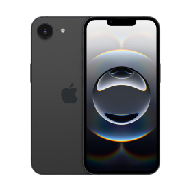 iPhone 16e zwart, voor- en achterkant                            