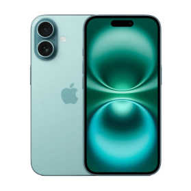 iPhone 16 groenblauw, voor- en achterkant                            