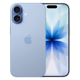 iPhone 17 mistblauw, voor- en achterkant