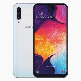 reconditionné-samsung-galaxy-a50-blanc-avant-arrière-base