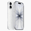 iPhone 17 wit, schuin aanzicht van voor- en achterkant