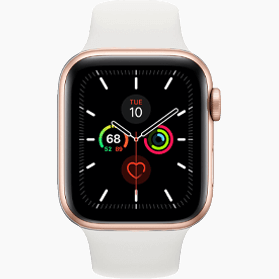 Refurbished Apple Watch Series 5 44 mm aluminium goud 4G met wit sportbandje