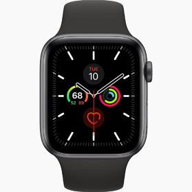 Refurbished Apple Watch Series 5 40 mm aluminium zwart 4G met zwart sportbandje
                            