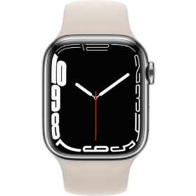 Apple Watch Series 7 41mm rvs zilver 4G met wit sportbandje