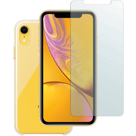 iPhone XR screenprotector gehard glas + hard hoesje transparant