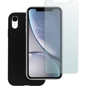 iPhone XR verre trempé + coque en silicone noir