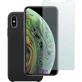 iPhone X/XS verre trempé + coque en silicone noir