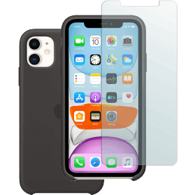 iPhone 11 verre trempé + coque en silicone noir