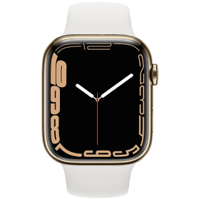 Apple Watch Series 7 45 mm en acier inoxydable doré 4G avec bracelet sport blanc