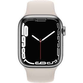 Apple Watch Series 7 45 mm acier inoxydable argent 4G avec bracelet sport blanc