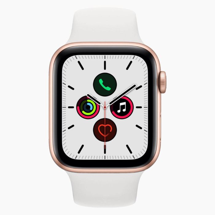 Apple Watch SE 2020 reconditionnée 44 mm aluminium or Wi‑Fi avec bracelet sport blanc