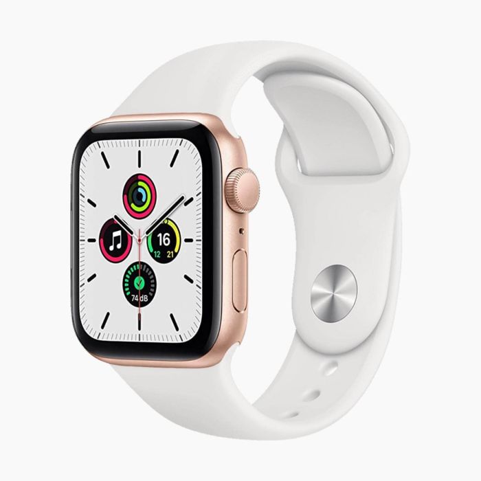 Apple Watch SE 2020 44 mm en aluminium or reconditionnée, Wi‑Fi, avec bracelet sport blanc