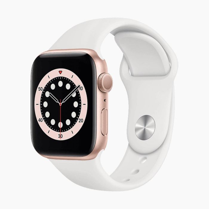 Apple Watch Series 6 44 mm rvs goud 4G met met wit sportbandje