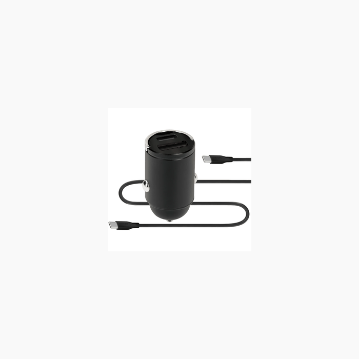Car Charger 30W Dual USB-C/A Kabel Zwart                            