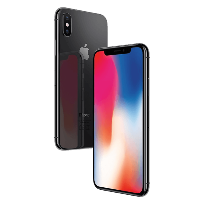 iPhone X spacegrijs, schuin aanzicht van voor- en achterkant                            