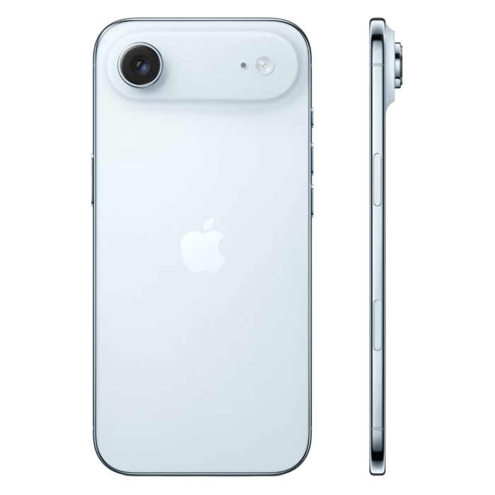 iPhone Air hemelsblauw, achterkant met camera en zijkant                            