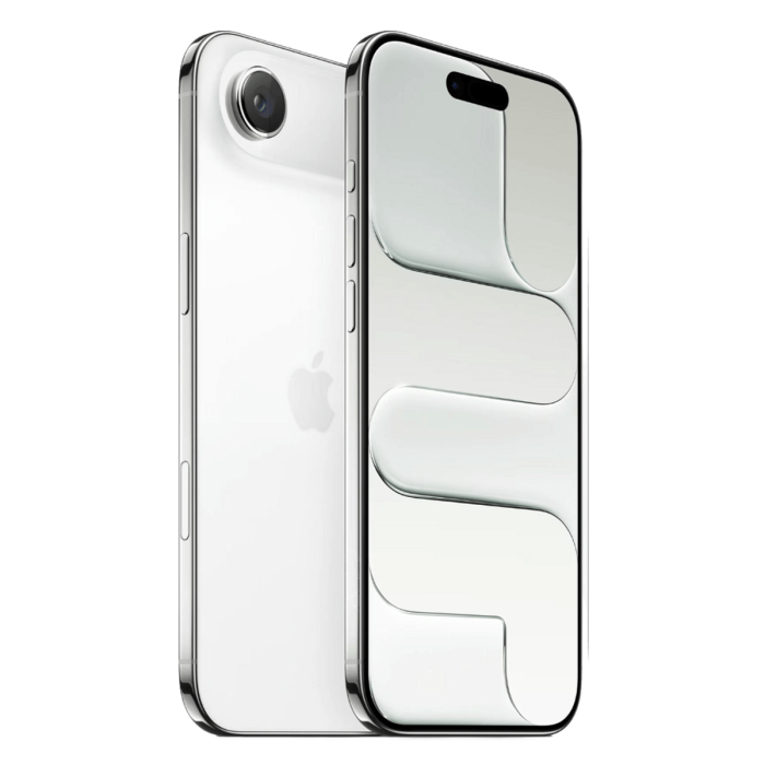 iPhone Air wolkwit, schuin aanzicht van voor- en achterkant
