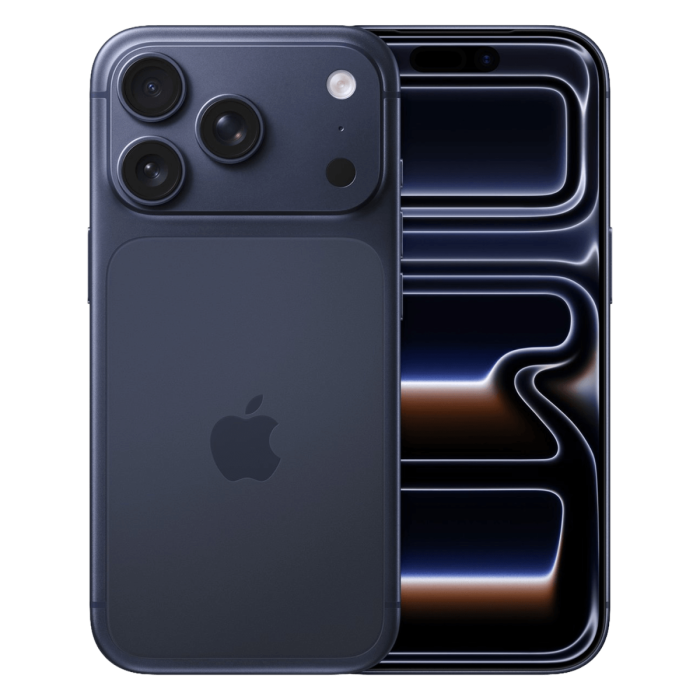 iPhone 17 Pro Max diepblauw, voor- en achterkant