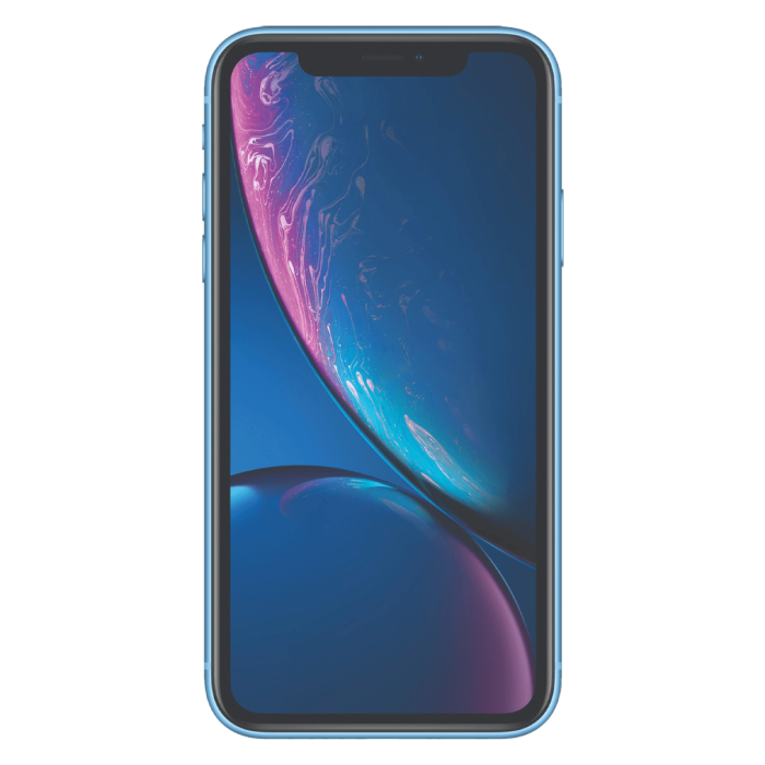 iPhone XR bleu, face avant avec écran