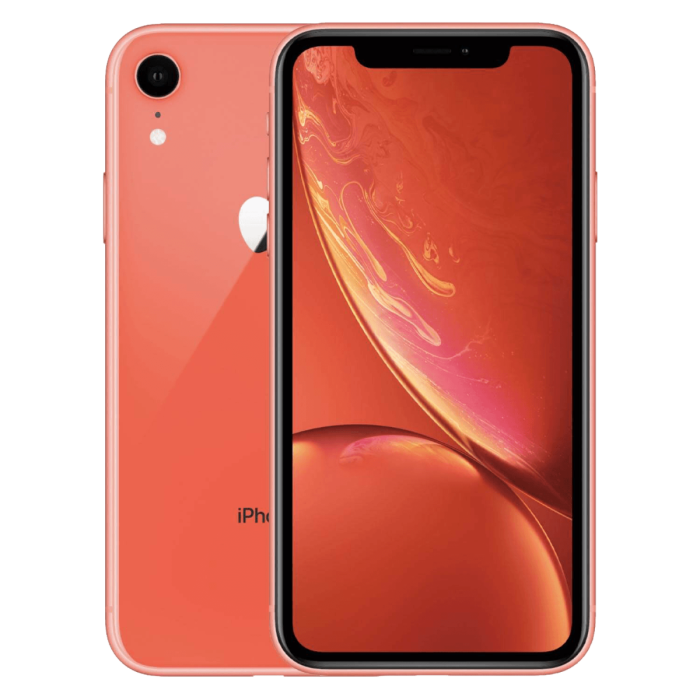 iPhone XR corail, face avant et face arrière