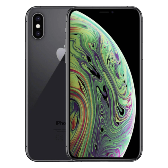 iPhone XS gris sidéral, face avant et face arrière                            
                            