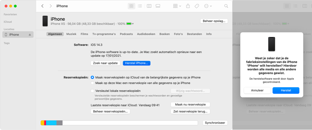 fabrieksinstellingen via itunes