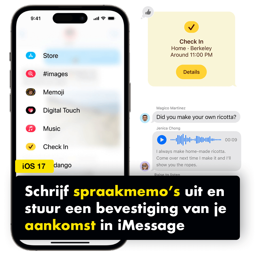 iOS 17 spraakmemo's uitschrijven en aankomstbevestiging versturen